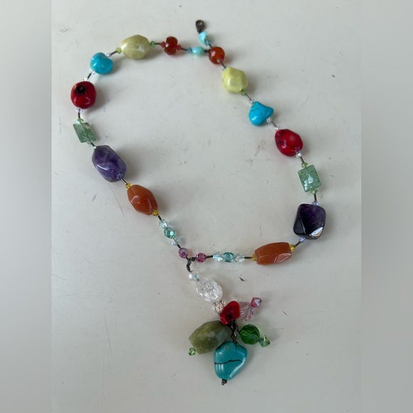 Vintage boho necklace choker style various beads & crystal beads - Picture 11 of 11